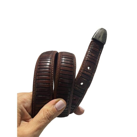Vintage Brown Leather Belt With Silver-Tone Buckle & Detailing Made In China Siz - Picture 2 of 4